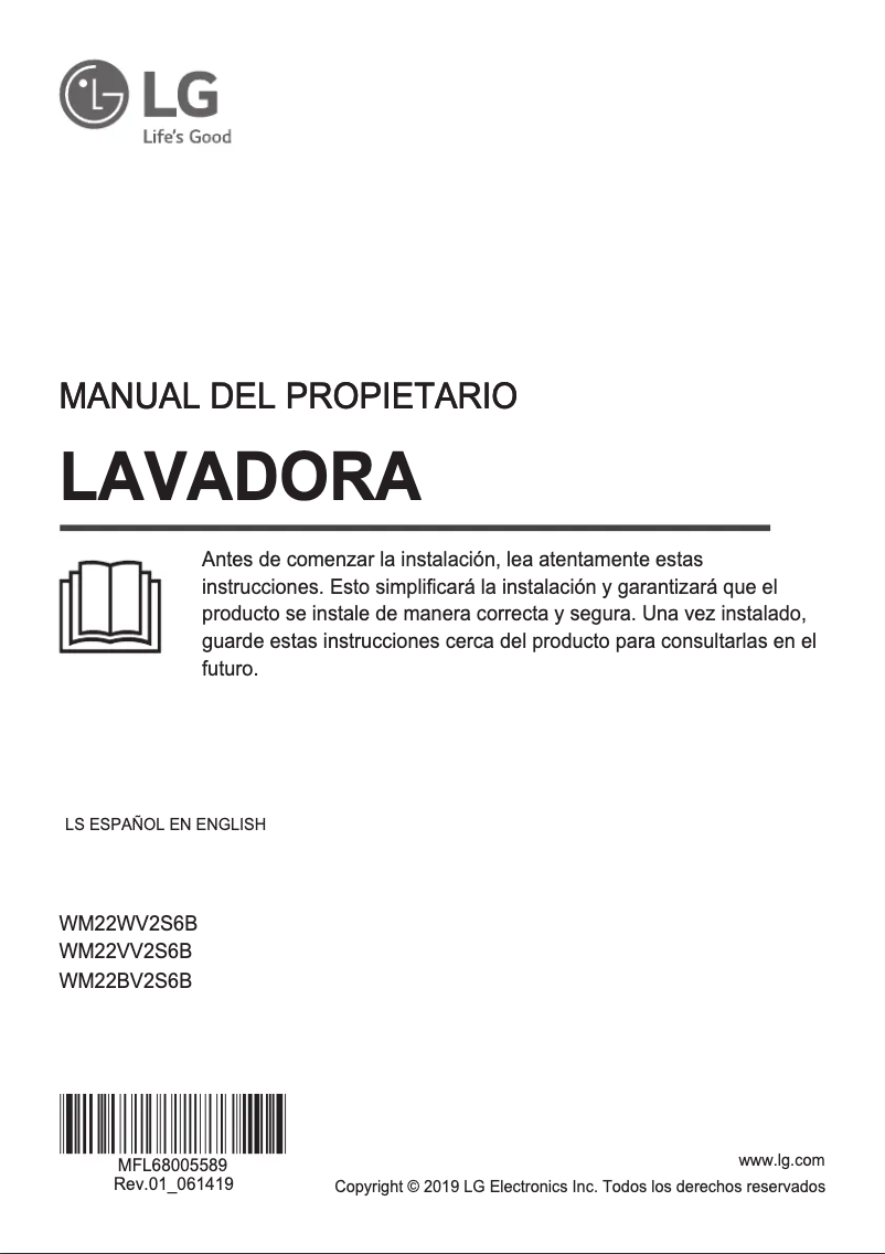 Page 1 de la notice Manuel utilisateur LG WM22WV2S6B