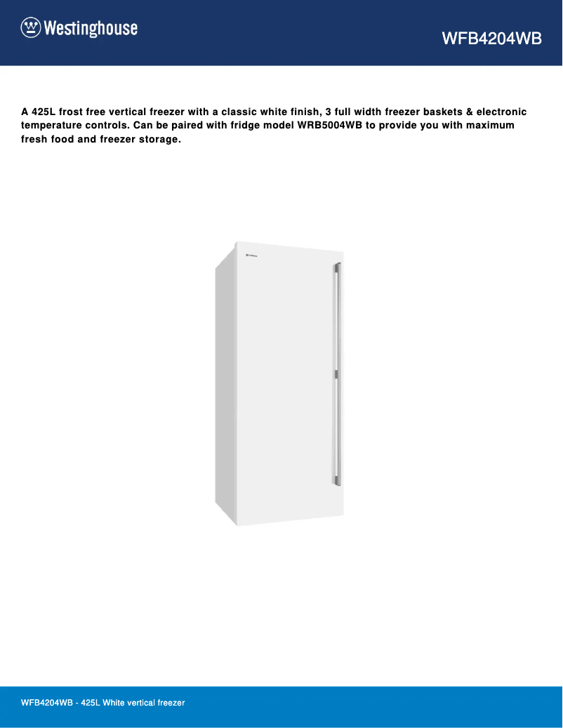 Page n°1 - Fiche technique Westinghouse WFB4204WB