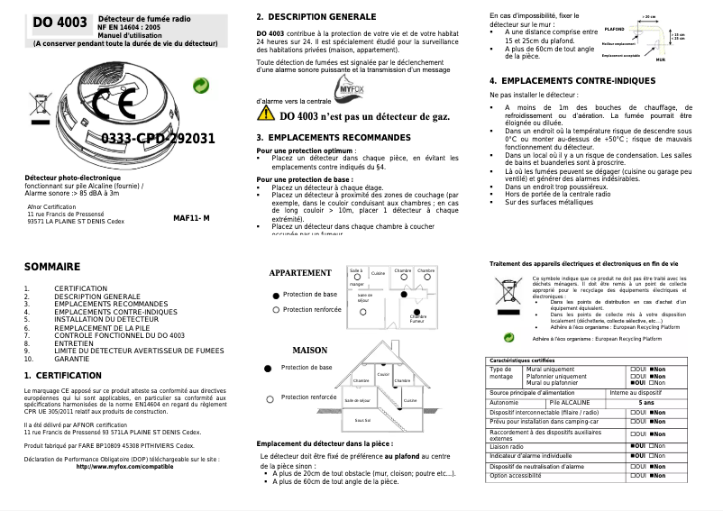 Page 1 de la notice Manuel utilisateur Myfox DO4003
