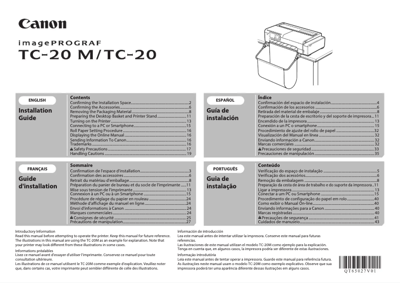 Image de la première page du manuel de l'appareil imagePROGRAF TC-20