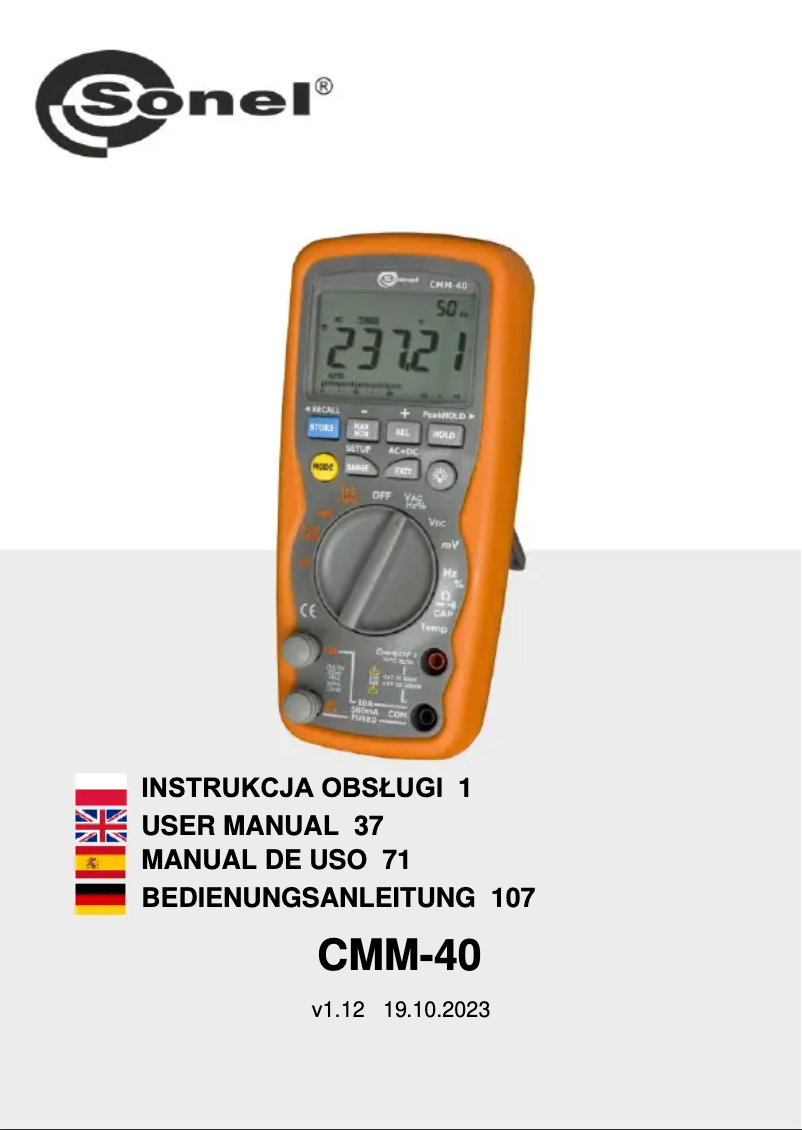 Page n°1 - Manuel utilisateur Sonel CMM-40