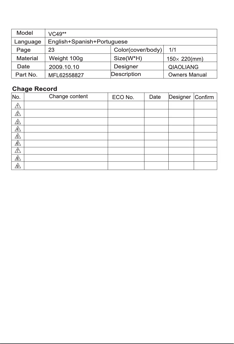 Page n°1 - Manuel utilisateur LG VC4918NNTQK