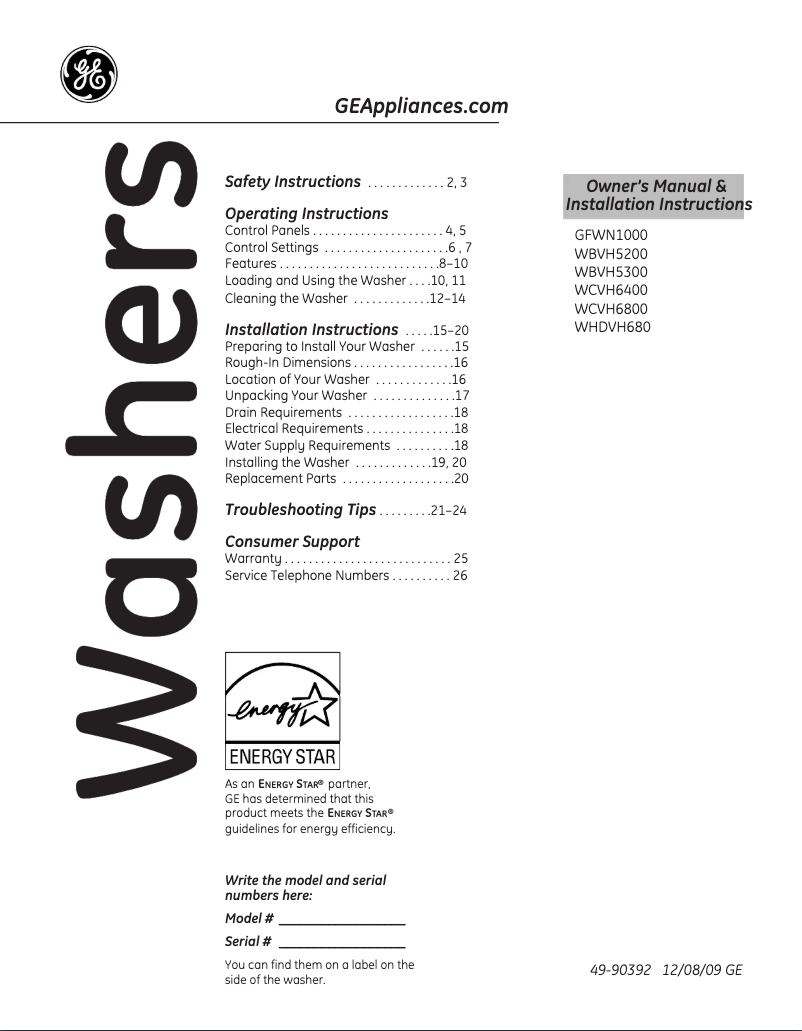 Página 1 del manual Manual de usuario GE GFWN1100LWW