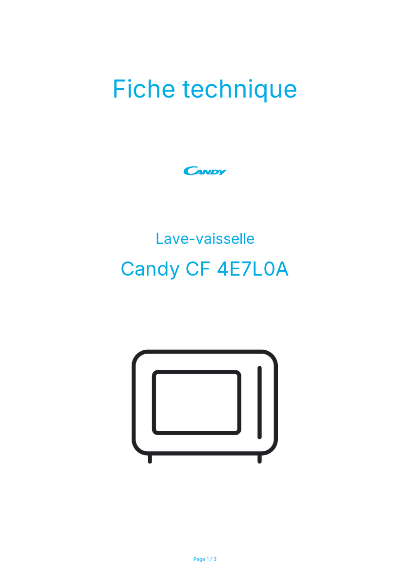 Page n°1 - Fiche technique Candy CF 4E7L0A
