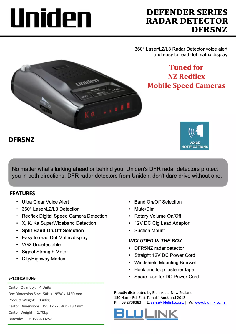 Page 1 de la notice Brochure Uniden DFR5NZ