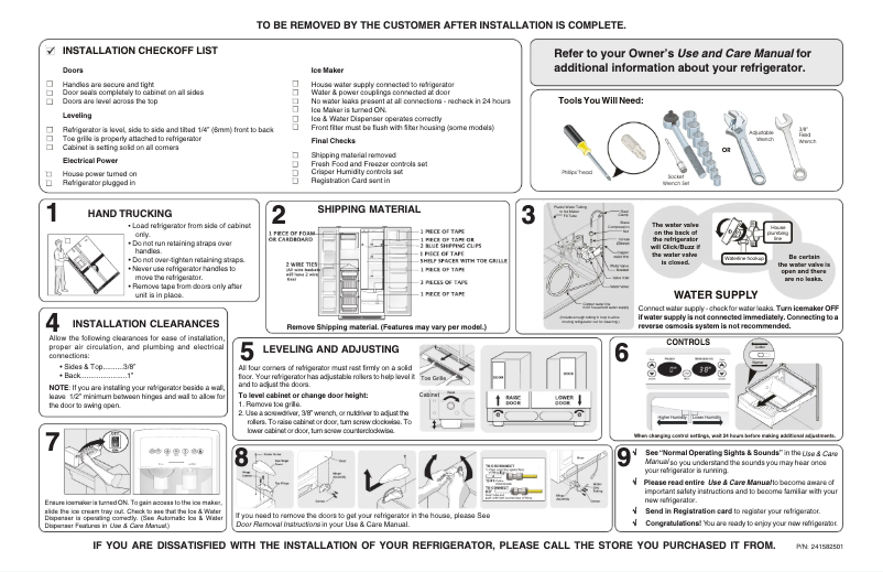 Page n°1 - Guide d'installation Frigidaire GLHS68EGW