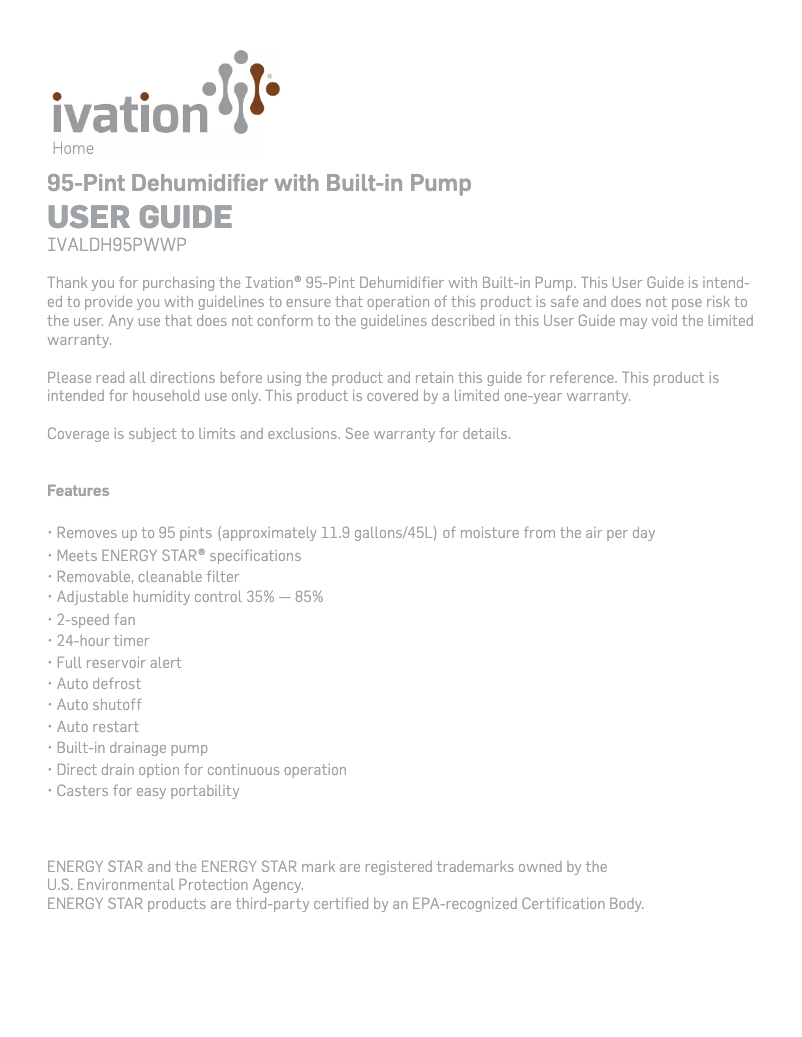 Image de la première page du manuel de l'appareil IVALDH95PWWP