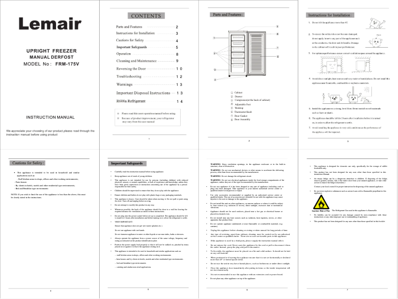Page 1 de la notice Manuel utilisateur Lemair FRM-175V