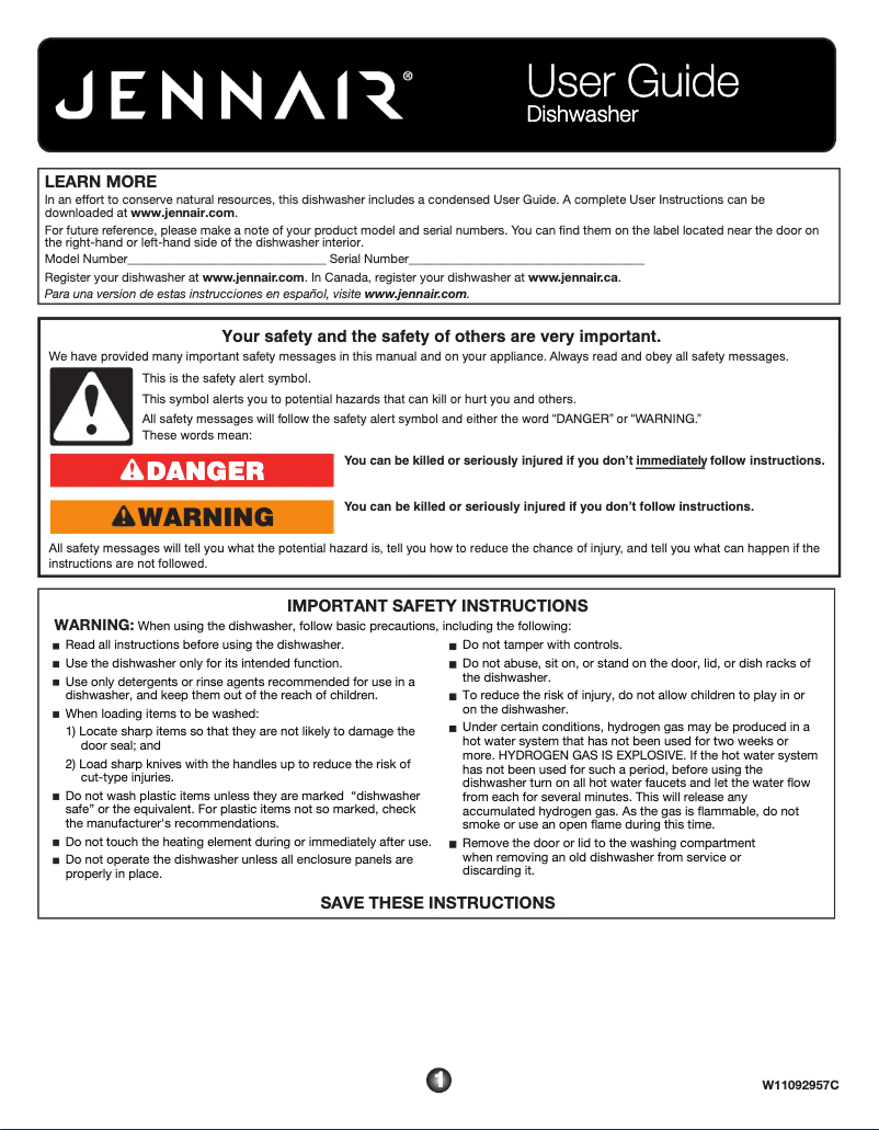 Page 1 de la notice Manuel utilisateur JennAir JDTSS243GX