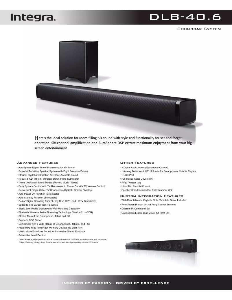 Page 1 de la notice Fiche technique Integra DLB-40.6