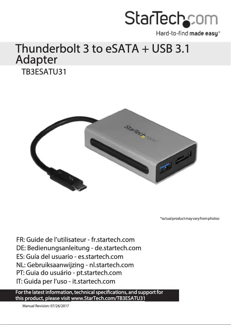 Page 1 de la notice Manuel utilisateur StarTech.com TB3ESATU31