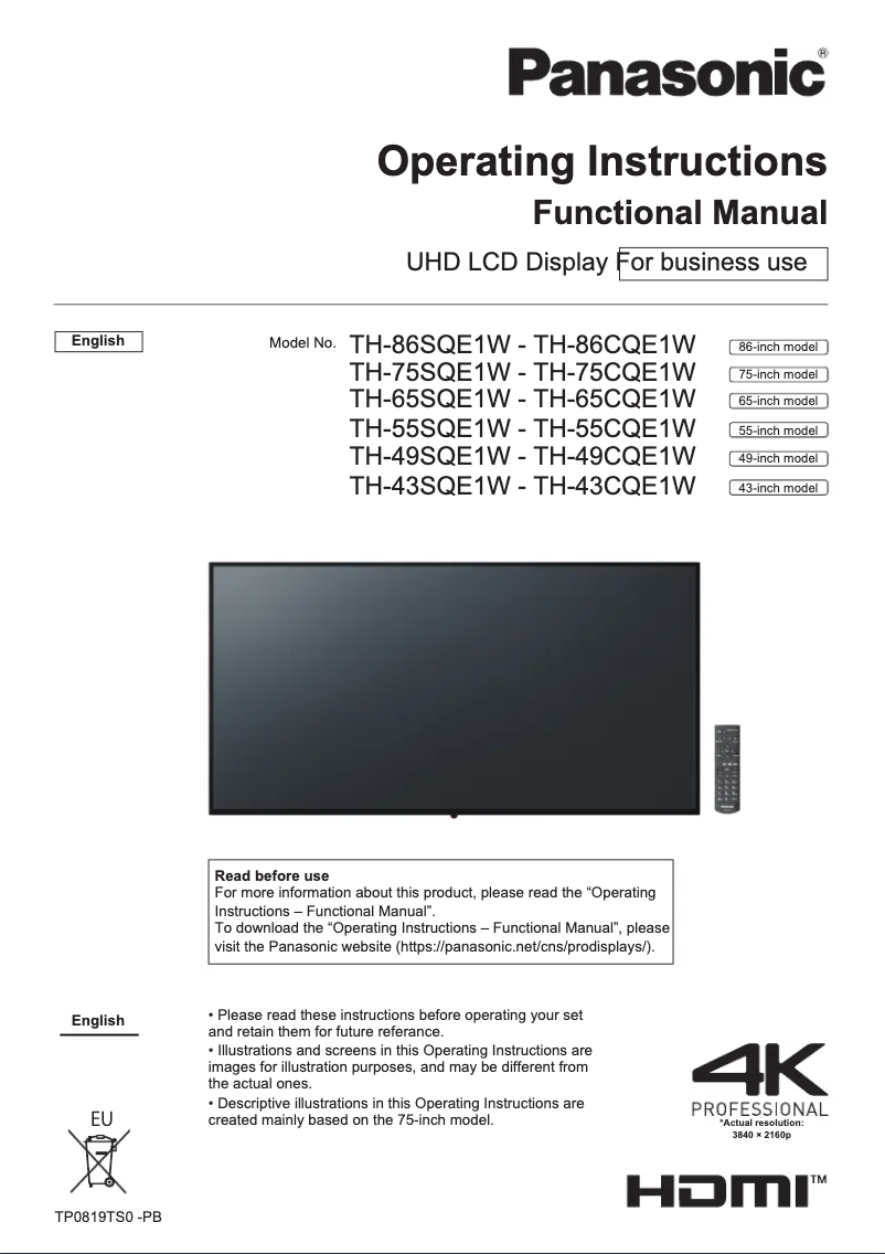 Page 1 de la notice Manuel utilisateur Panasonic TH-43SQE1W