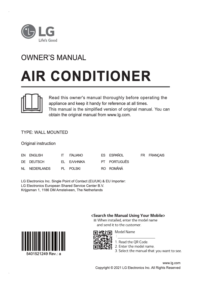 Page 1 de la notice Manuel utilisateur LG AC09BK