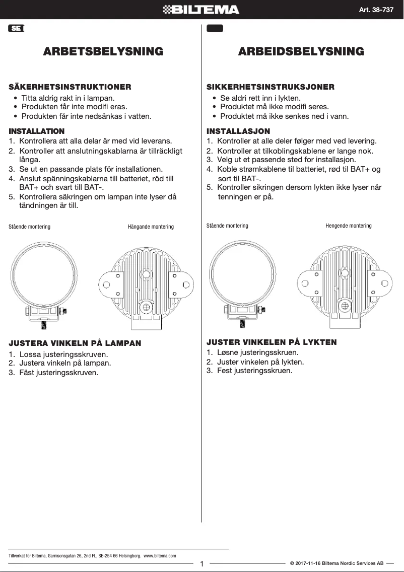 Page n°1 - Manuel utilisateur Biltema 38-737