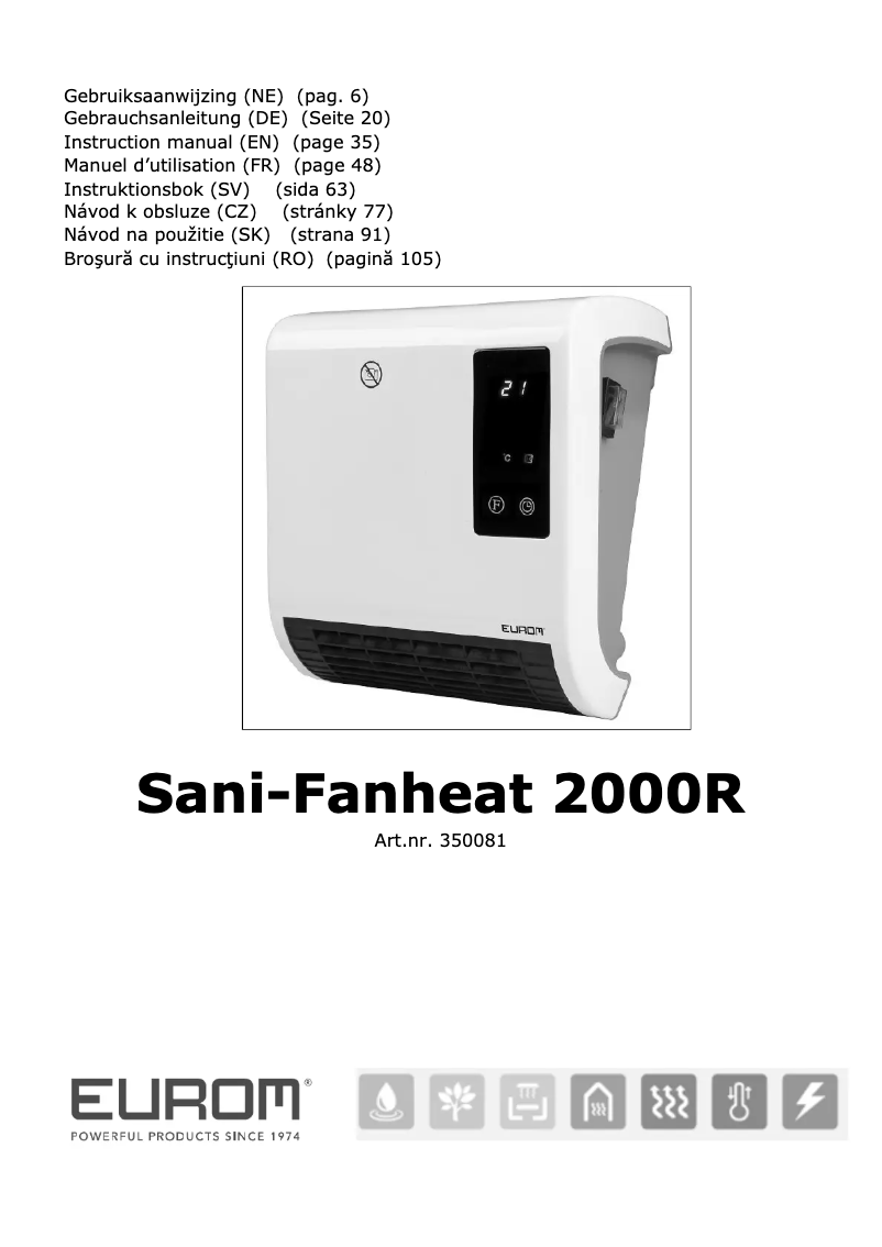 Page n°1 - Manuel utilisateur Eurom Sani-Fanheat 2000R
