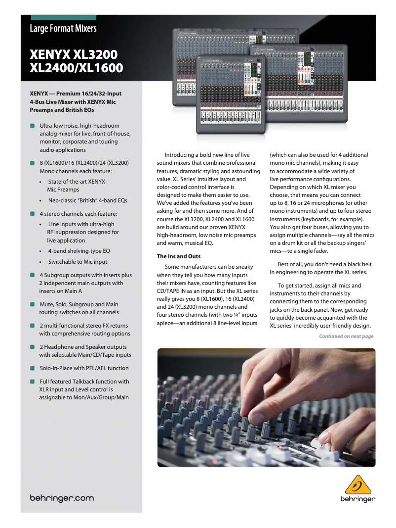 Page n°1 - Brochure Behringer Xenyx XL1600