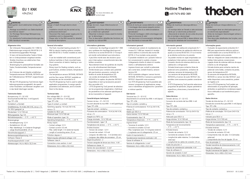 Page 1 de la notice Manuel utilisateur Theben EU 1 KNX