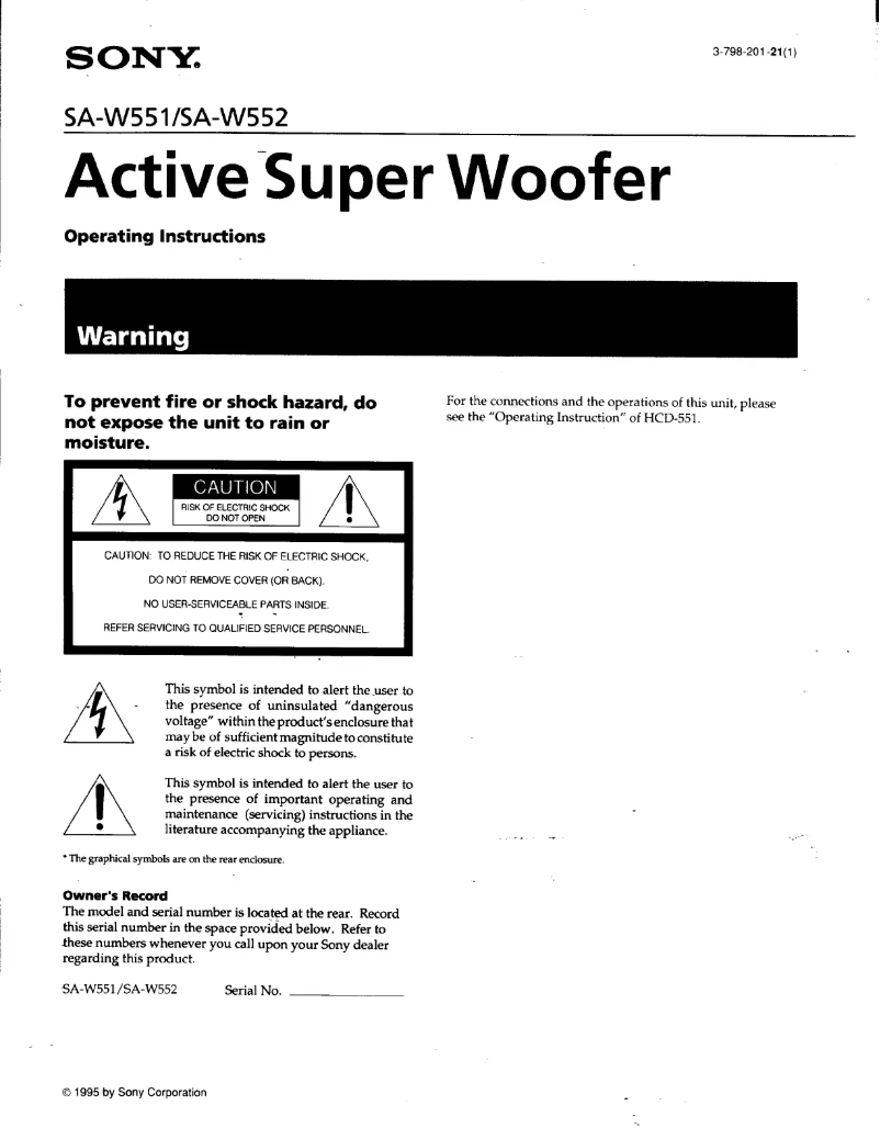 Page 1 de la notice Manuel utilisateur Sony SA-W551