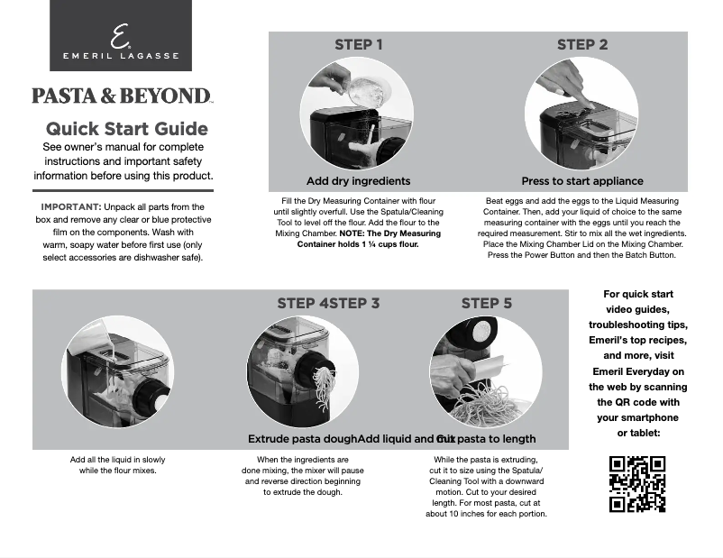 Page n°1 - Guide de démarrage rapide Emeril Lagasse Pasta & Beyond PM-01