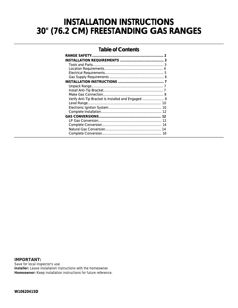 Page 1 de la notice Guide d'installation Amana AGR5330BAW