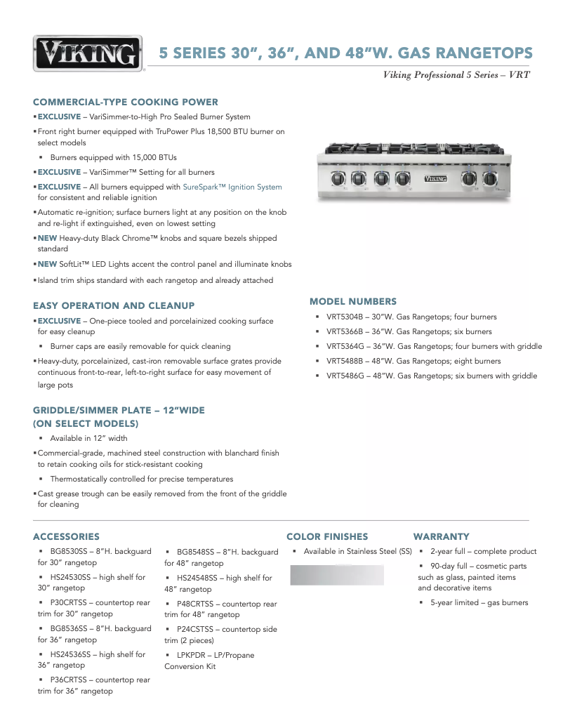 Página 1 del manual Ficha técnica Viking VRT5486GSS