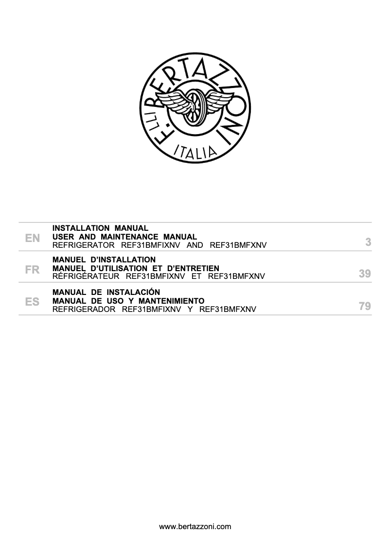 Page 1 de la notice Manuel utilisateur Bertazzoni REF31BMFXNV