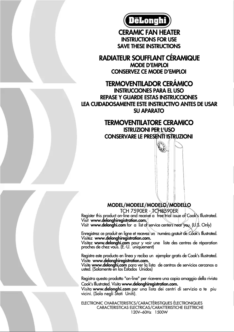 Page 1 de la notice Manuel utilisateur DeLonghi TCH8590ER