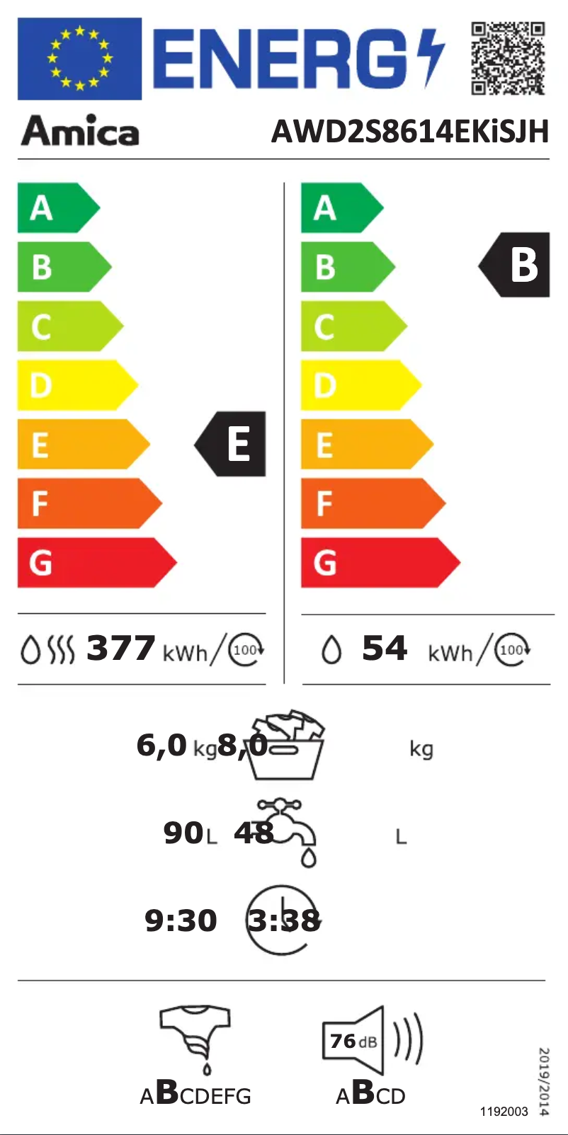 Page 1 de la notice Manuel utilisateur Amica AWD2S8614EKiSJH