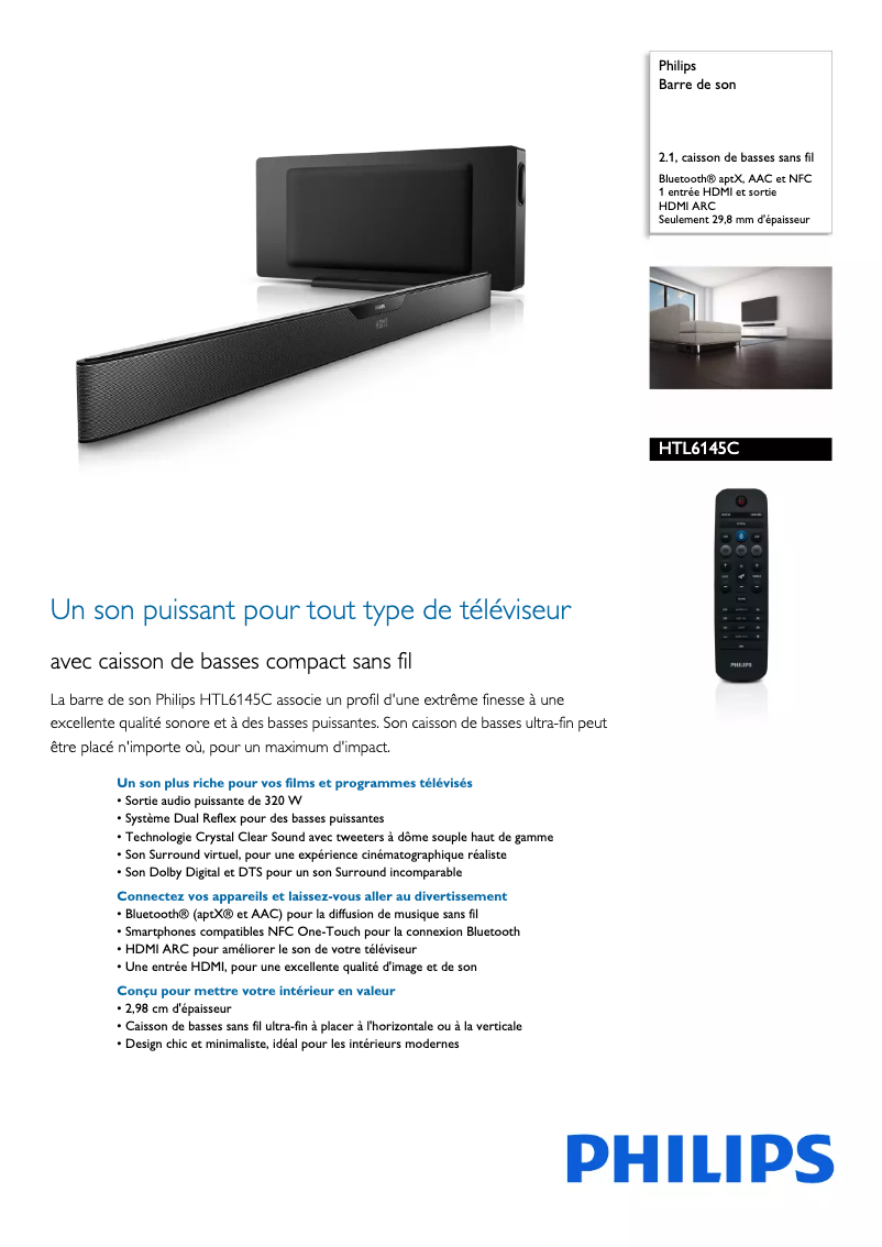 Page n°1 - Fiche technique Philips HTL6145C