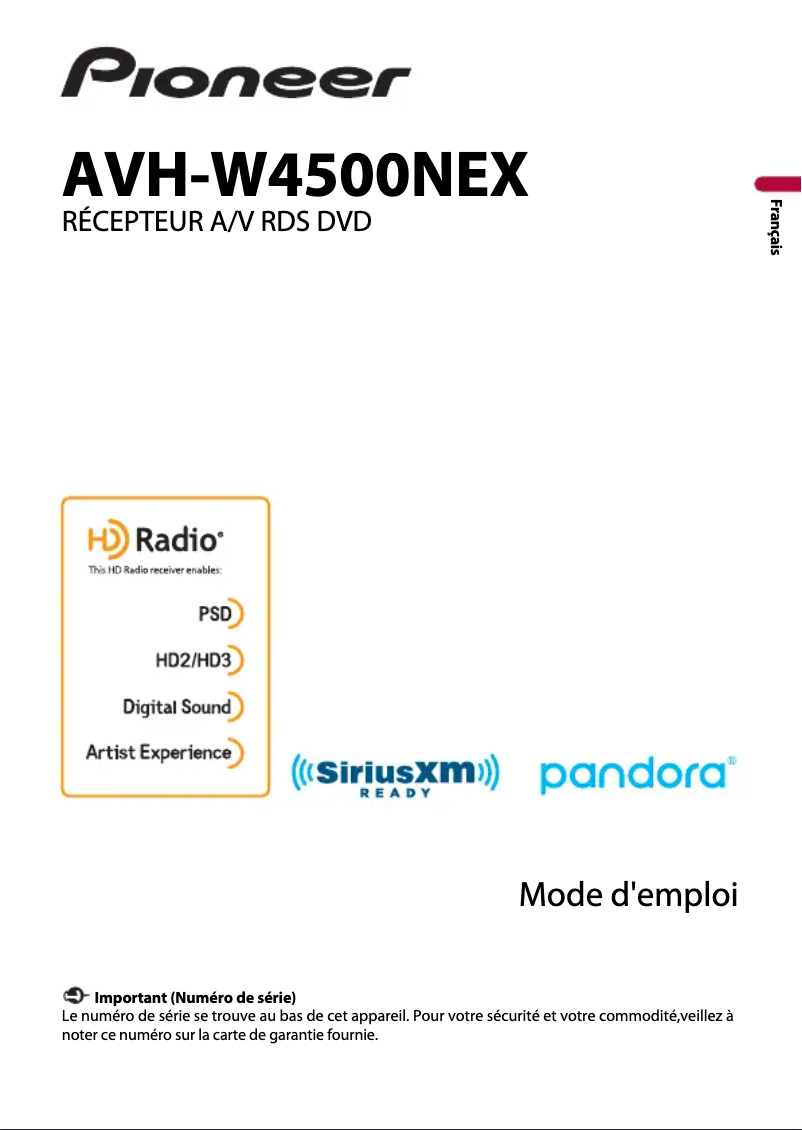 Page 1 de la notice Manuel utilisateur Pioneer AVH-W4500NEX