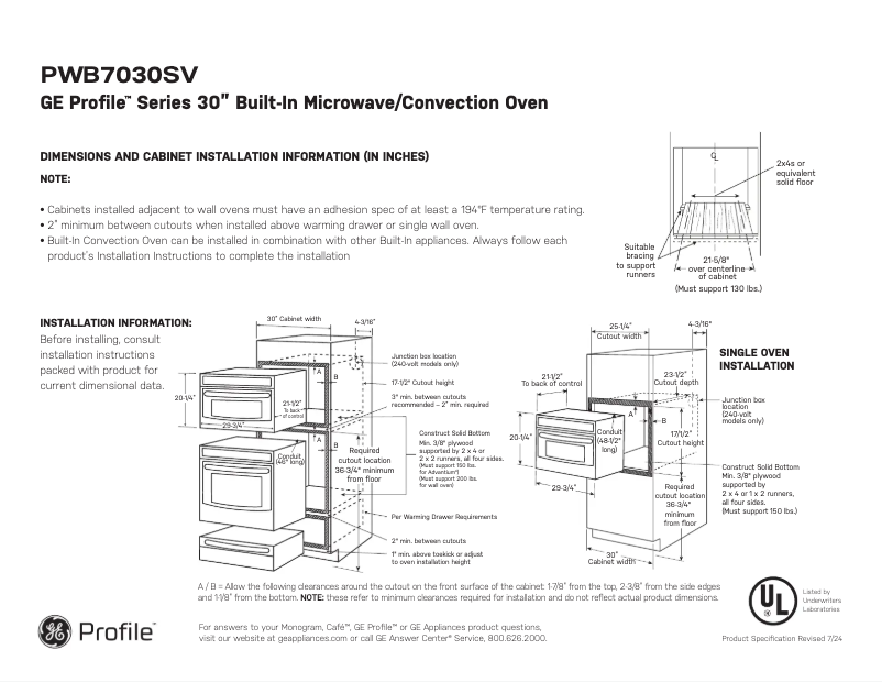 Page 1 de la notice Fiche technique GE Profile PWB7030SVSS