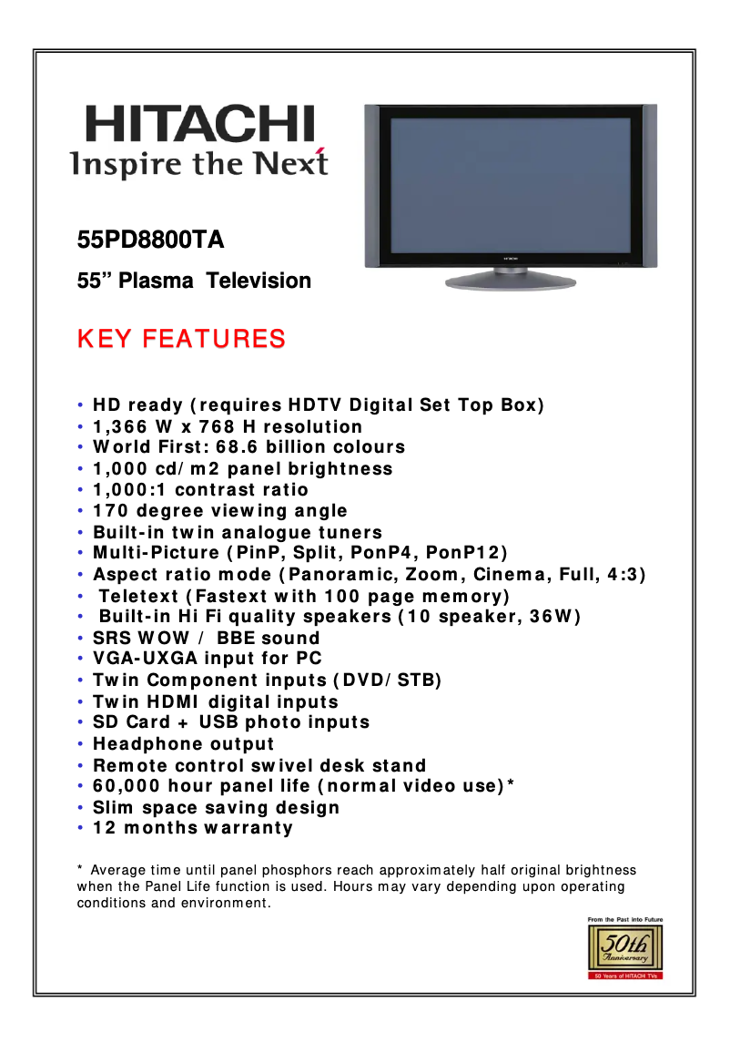 Imagen de la primera página del manual del dispositivo 55PD8800TA