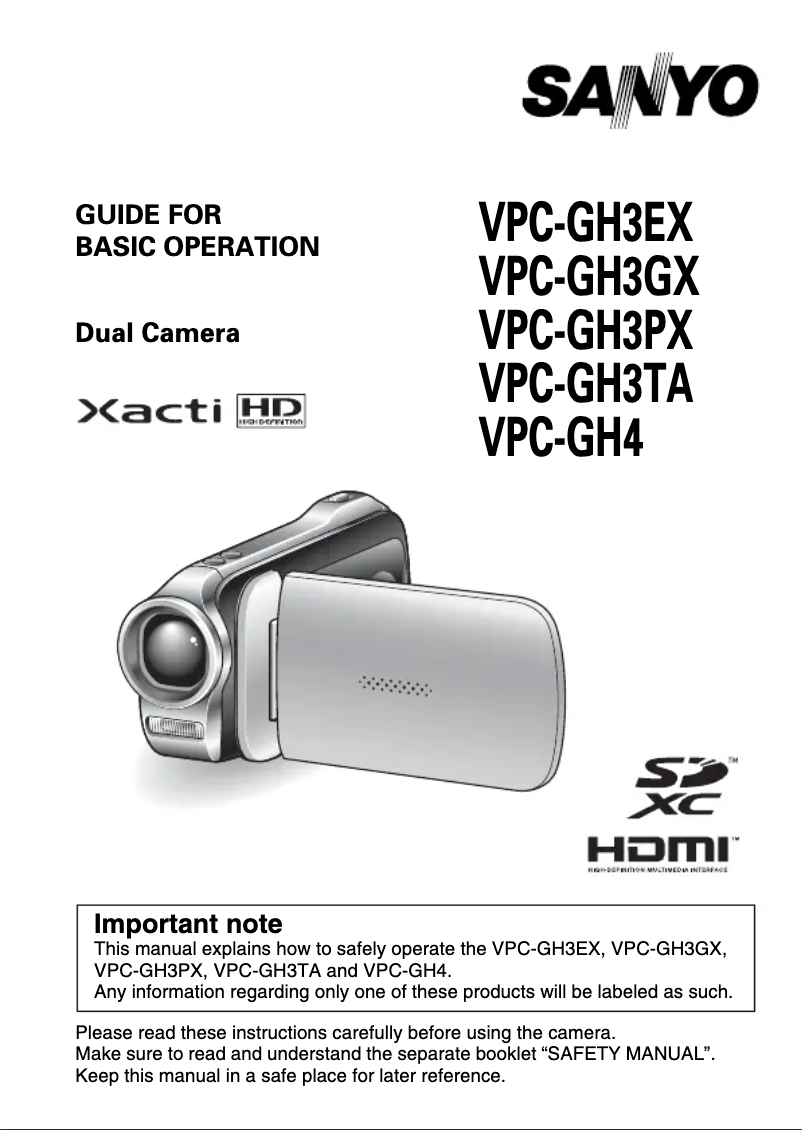 Page n°1 - Manuel utilisateur Sanyo Xacti VPC-GH3GX