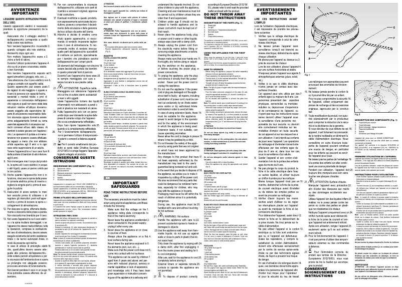 Page 1 de la notice Manuel utilisateur Ariete Crepes Maker Party Time 0202