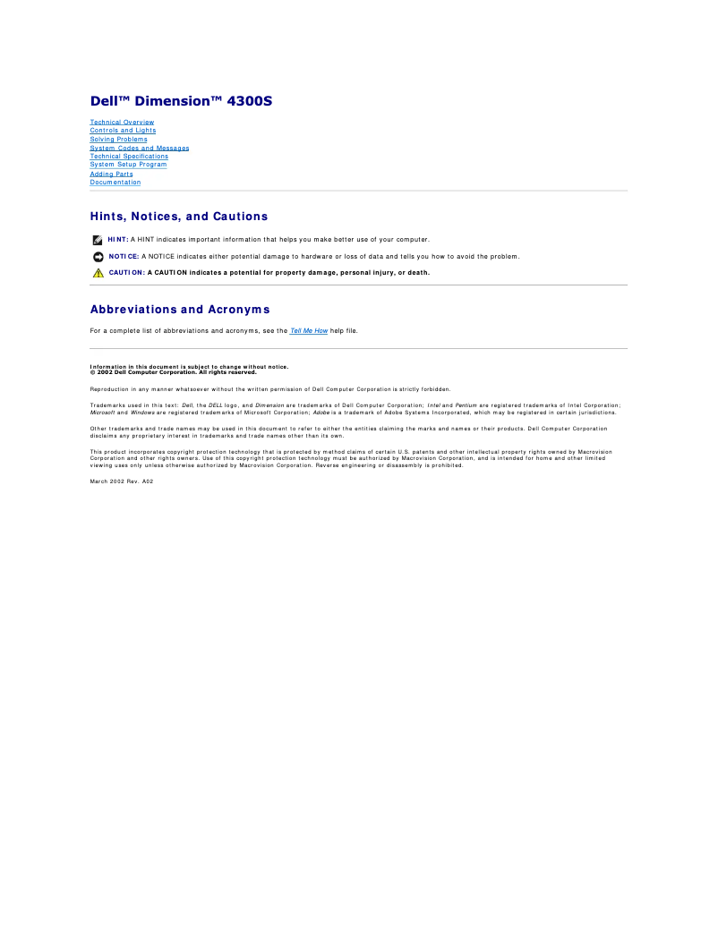 Page n°1 - Manuel utilisateur Dell Dimension 4300S