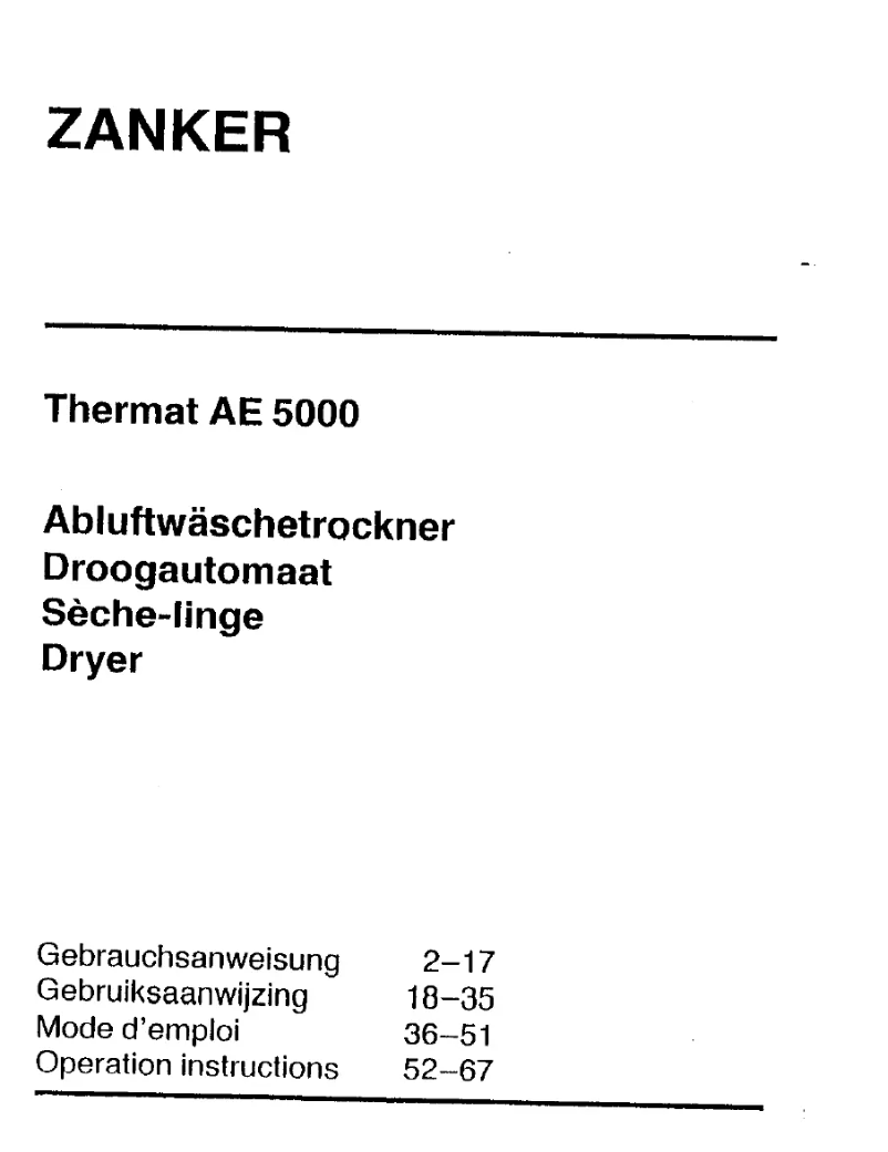 Page 1 de la notice Manuel utilisateur Zanker AE 5000 Thermat