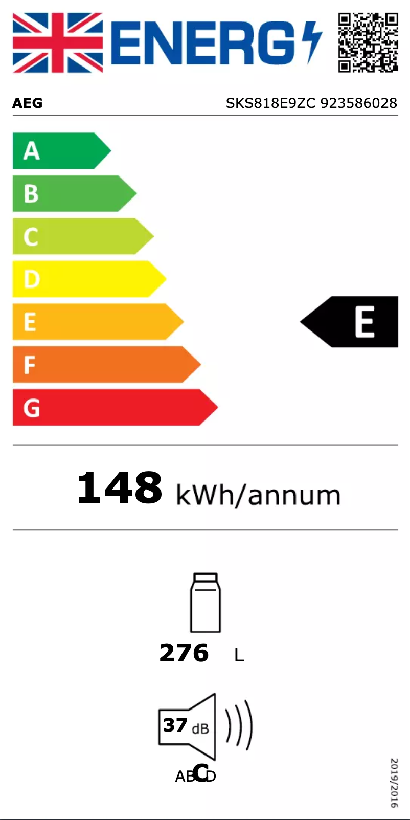 Page n°1 - Label énergétique AEG SKS818E9ZC