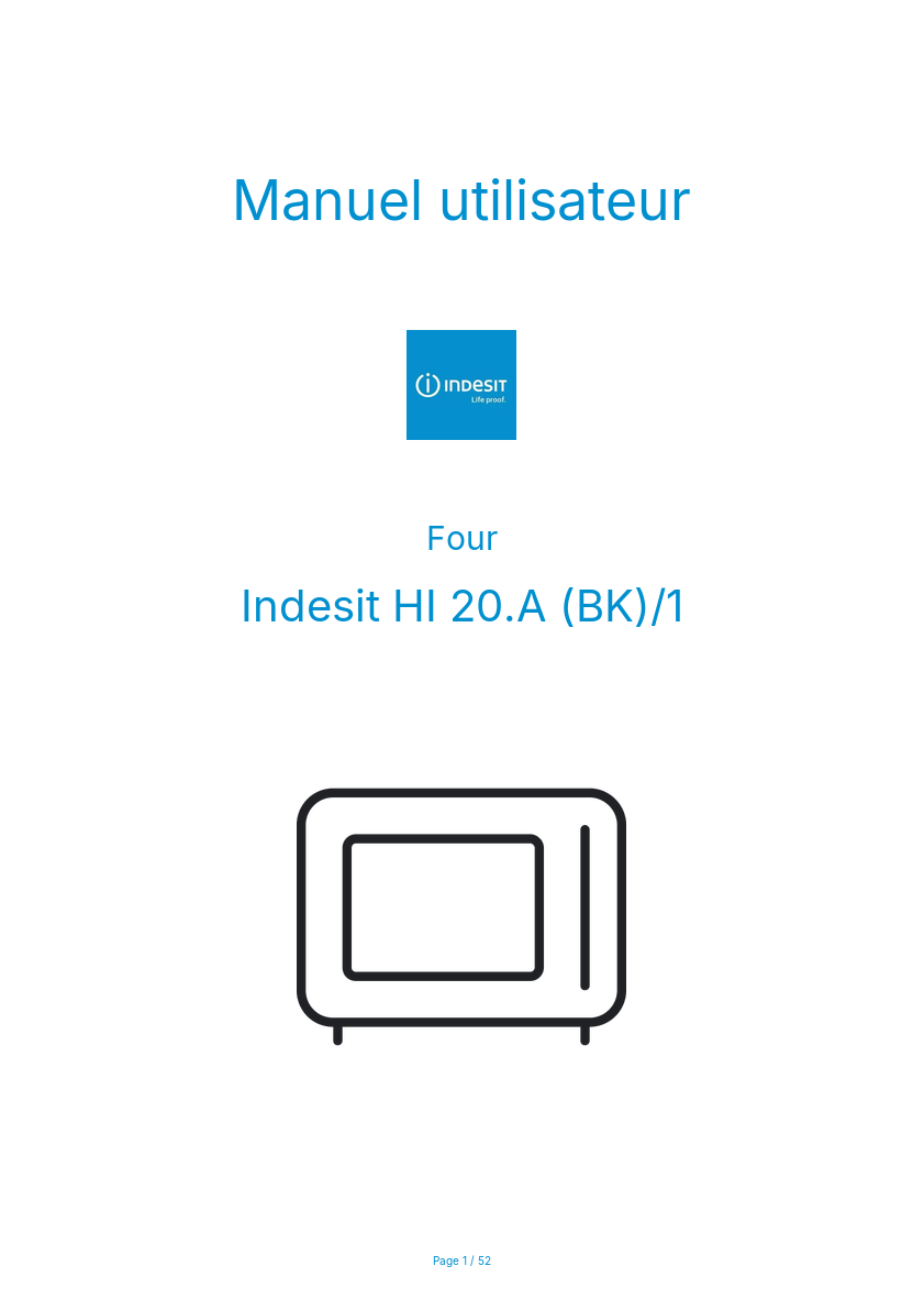 Page n°1 - Manuel utilisateur Indesit HI 20.A (BK)/1