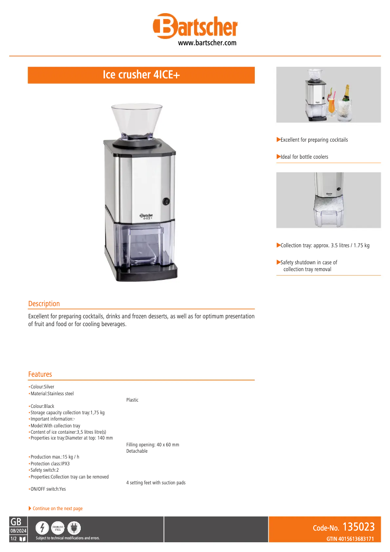 Page 1 de la notice Manuel utilisateur Bartscher 4ICE+