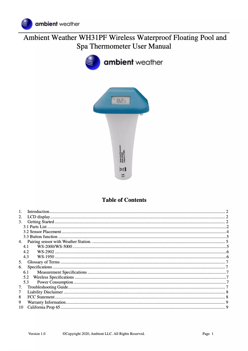 Image de la première page du manuel de l'appareil WH31PF