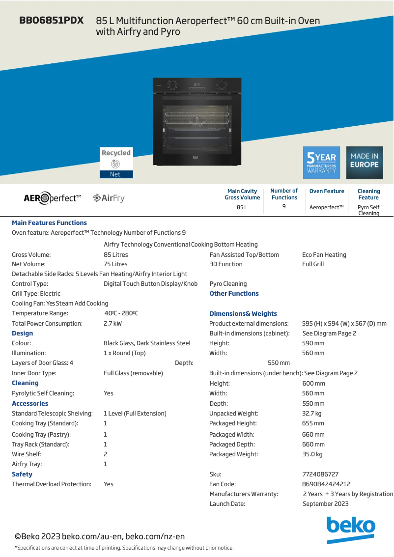 Image de la première page du manuel de l'appareil BBO6851PDX