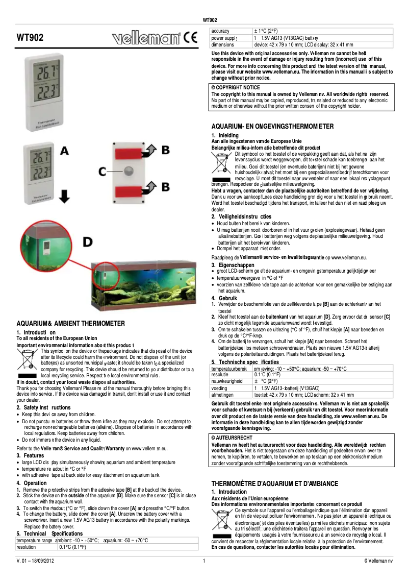 Página 1 del manual Manual de usuario Velleman WT902