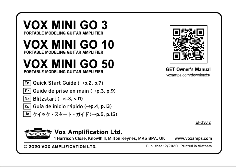 Page 1 of the manual User Manual VOX MINI GO 50