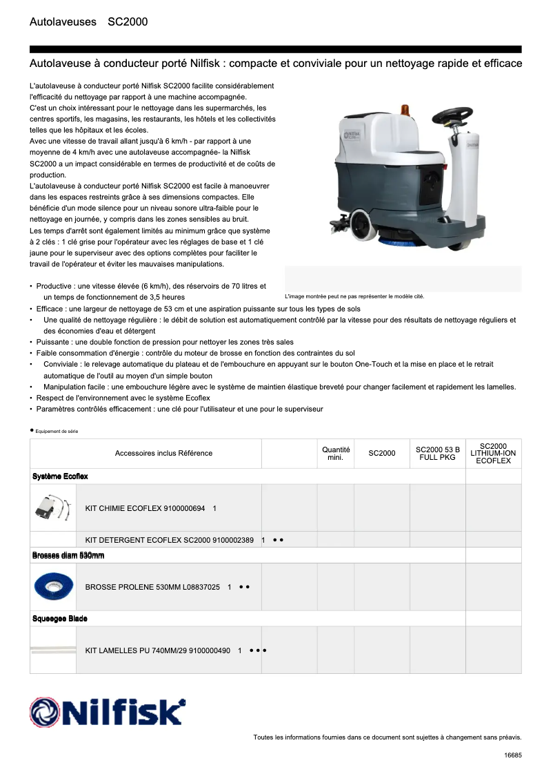 Page 1 of the manual Technical Sheet Nilfisk SC2000