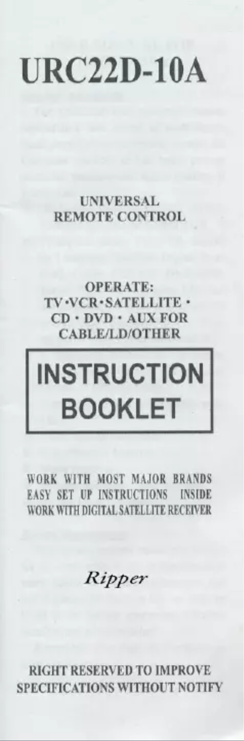 Page 1 de la notice Manuel utilisateur Tianhai URC22D-10A