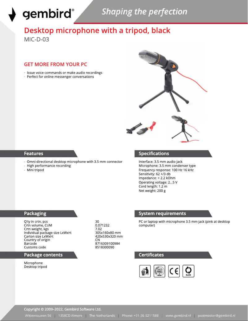 First page image of the manual for MIC-D-03