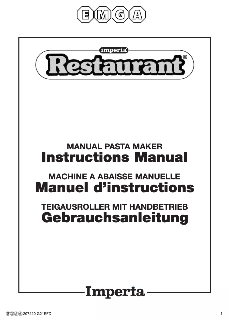 Page 1 de la notice Manuel utilisateur Imperia Restaurant 207220