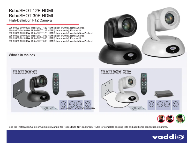 Page 1 de la notice Manuel utilisateur Vaddio RoboSHOT 12E HDMI