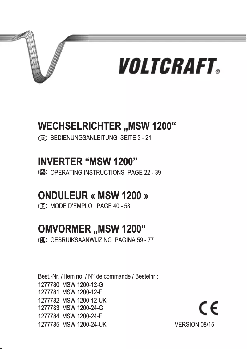 Page 1 de la notice Manuel utilisateur Voltcraft MSW 1200-24-F