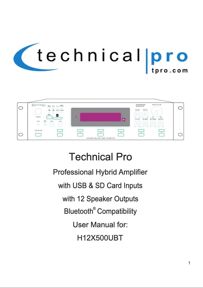 Page n°1 - Manuel utilisateur Technical Pro H12X500UBT